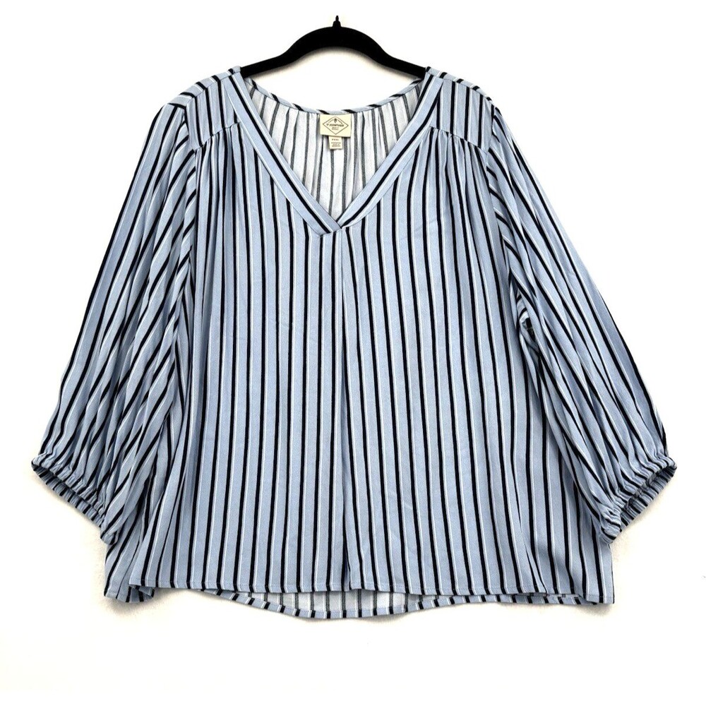 St. John's Bay Blue Stripe Peasant Blouse Petite Boho Lightweight Casual XXL NWT